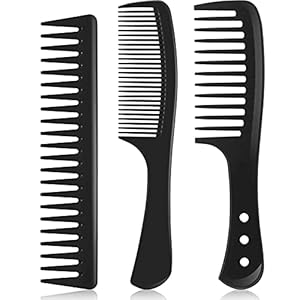 Wide Tooth Detangling Hair Comb Hair Styling Comb Set, Carbon Fiber Styling Cutting Comb Anti Static Heat Resistant Comb for Women Curly Straight Long Hair, Black, 3 pieces