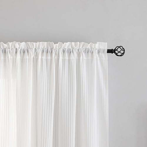 Cortinas transparentes para un salon luminoso y privado con elegantes rayas blancas de 96 pulgadas 4