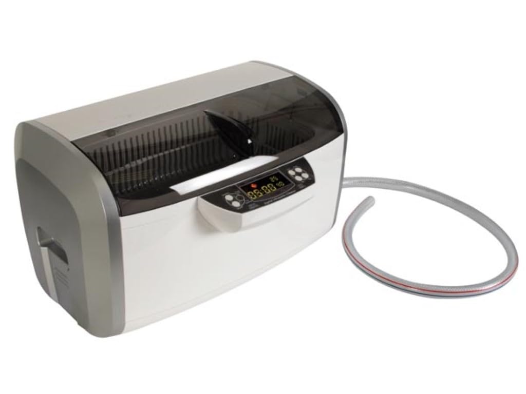 Perel Myjka ultradźwiękowa 6 L, ultrasonic cleaner 35 kHz, do biżuterii okularów zegarków protez monet kluczy, stal nierdzewna, timer cyfrowy i regulacja temperatury, zawór spustowy, biała