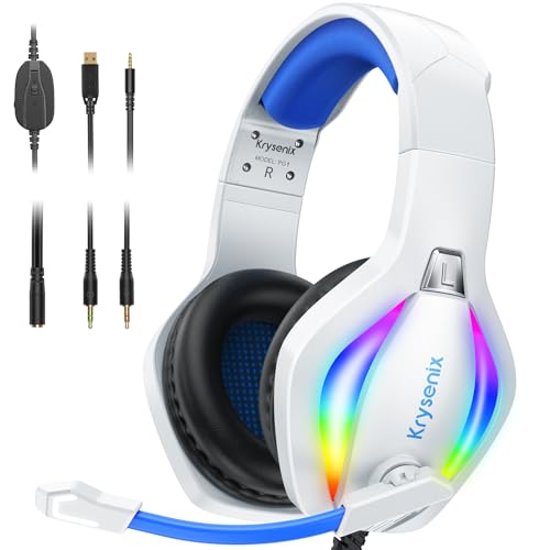 Krysenix-PG1-Gaming-Headset-for-PS4PS5PCNintendo-SwitchXbox-One-USB-Headset-with-AI-Stereo-Microphone-Sound-Computer-Headset-with-35mm-Jack-RGB-Light-WhiteBlue