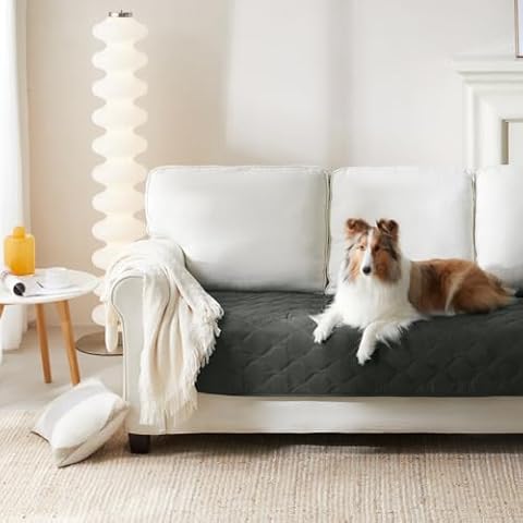 Allisandro Waterproof Pet Couch Protector, Dog Hair Resistant Couch Cover, Washable Slipcover Furniture Protector for Dogs, Leakproof Sofa Cover Protector for Kids, Pets (32x26 Inches,Grey) Cover