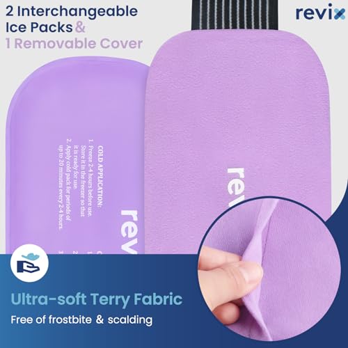 Image of REVIX Reusable Ice Packs for Injuries, 2 Gel Ice Packs Set, Soft Hot & Cold Therapy for Shoulder, Back, Knee, Abdomen, Soothing Discomfort and Fatigue, 12 inch x 6 inch Purple