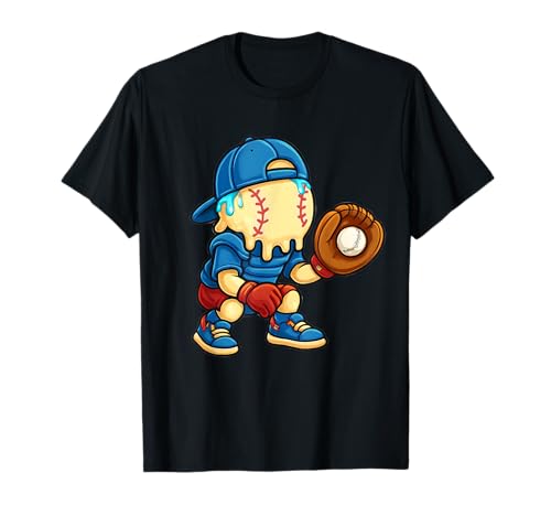 Attrape-gouttes de crème glacée de baseball, joueurs et fans de sport pour garçons T-Shirt