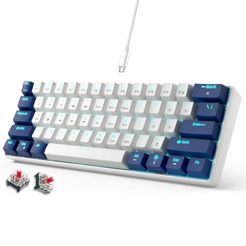 Clavier de jeu portable bleu-blanc mini format filaire 61 touches RVB abucow