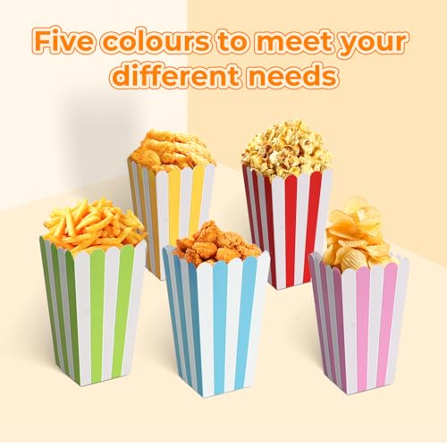 50 Stück Popcorn Boxen Popcorn Tüten Klein,5 Farben Popcorntüten,Papier Candy Container Süßigkeiten Behälter für Snacks Candy Filmabend Geburtstagsfeier(11 × 7 × 5cm)
