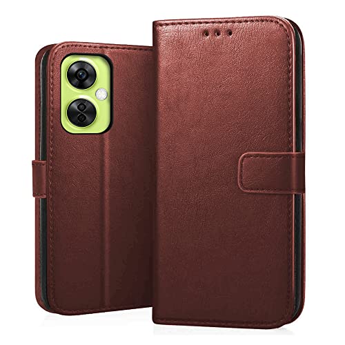 Image of CEDO Flip Cover for OnePlus Nord CE 3 Lite (5G) | Leather Finish | Inside Pockets & Inbuilt Stand | Shockproof Wallet Style Magnetic Closure Back Case Flipcover (Brown)