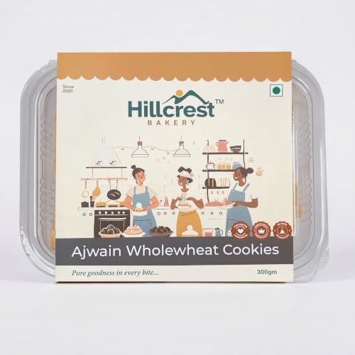 Image of Hillcrest Bakery Ajwain Wholewheat Cookies, 300 Grams | Premium Baked Snack | Crispy & Delicious | Tea Time Treat | Suitable for Everyday Snacking | Hygienically Packed