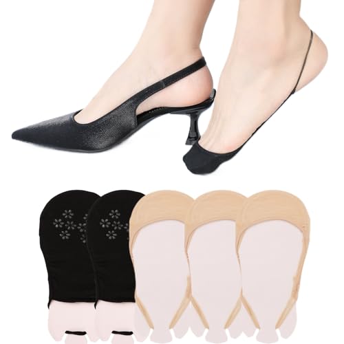 Image of No Show Half Socks with Grippers for Women, Low Cut Toe Topper Ball of Foot Socks for Heels Flats SlingBack