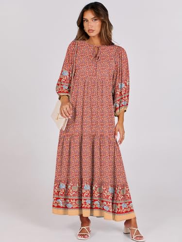 Image of ANRABESS Womens Boho Floral 3 /4 Puff Sleeve Maxi Dress