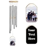 Custom Wind Chimes with Photo Text Front and Back Personalized Memorial Wind Chimes Aluminium Tubes Wooden Wind Bell Outdoor Garden Patio Decor Gift for Mom Dad