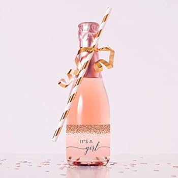 Andaz Press Mini Champagne Wine Bottle Baby Shower Labels, It's a Girl!, Blush Pink Faux Rose Gold Glitter Elegant, 20-Pack, Party Favor Gift Label ...