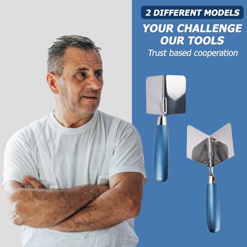 Eckenkelle Rostfreie Eckkelle für Gipsarbeiten: TOATELU 2 Teilig Eckenkelle 80 x 60 mm, Außeneckenkelle, Stuckateur und Eckenspachtel mit Softgriff zum Bearbeiten von Innenecken in Wänden, Blau