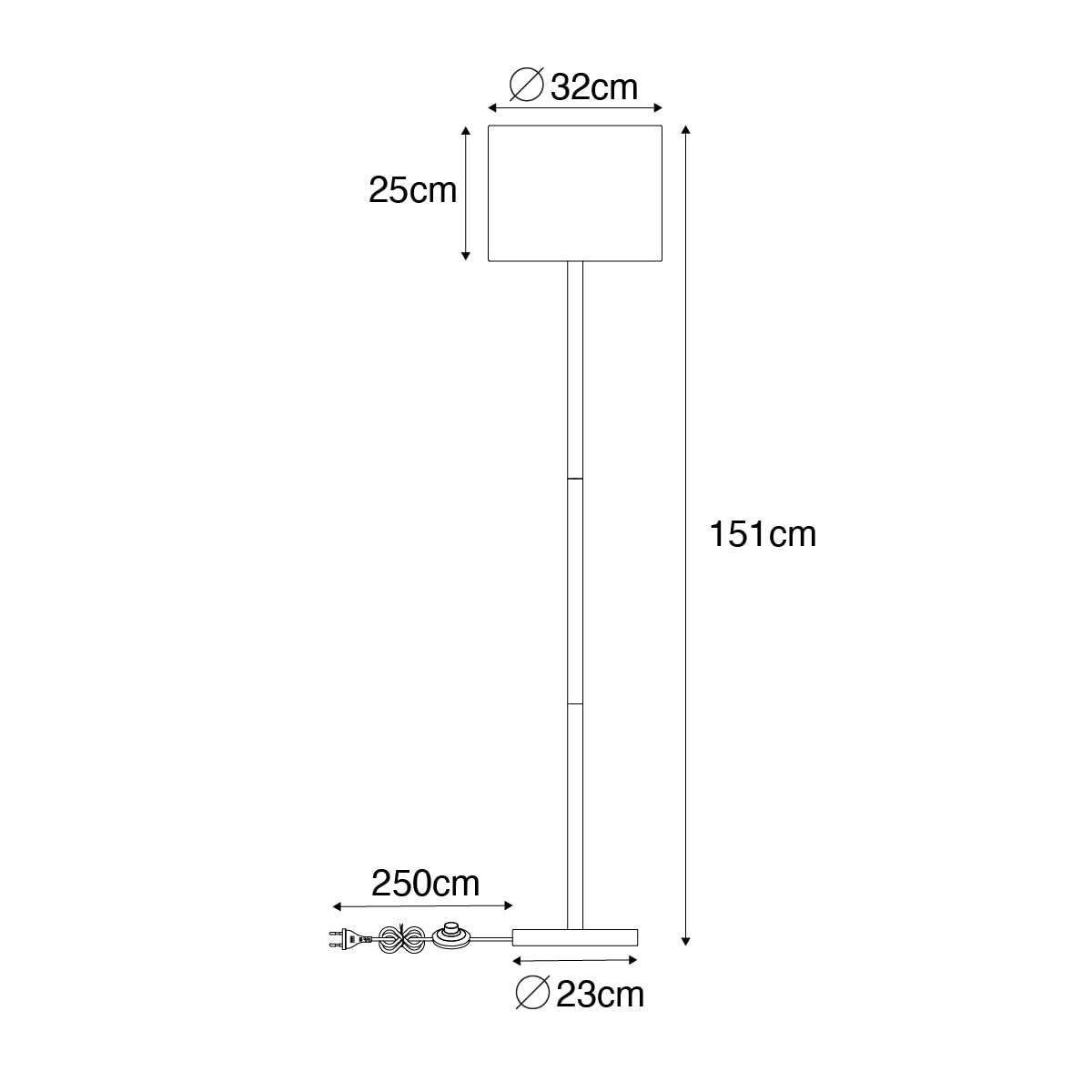Qazqa Landhaus Stehleuchte mit Schirm, Stehlampe - Mels - Naturel, Rund, Holz, max. 40W, Geeignet für LED, 151cm, Ideal als Wohnzimmerlampe