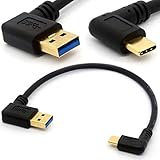 CentBest Cable USB de 90 Grados USB 2.0 a Tipo C Macho en ángulo Derecho e Izquierdo Chapado en Oro con Cable de extensión USB C para Transferencia de Datos y sincronización (90°Type C-USB 3.0 A Left)