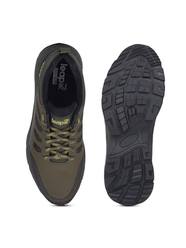 Image of Liberty Leap7x COLUMBO-1E Lacing Men Running Shoes - Dark Grey, Olive Green & Camel | Lightweight Sports Shoes with Comfortable Upper - Cushioned Footbed Suitable for Gym, Marathon, Walking & Outdoor