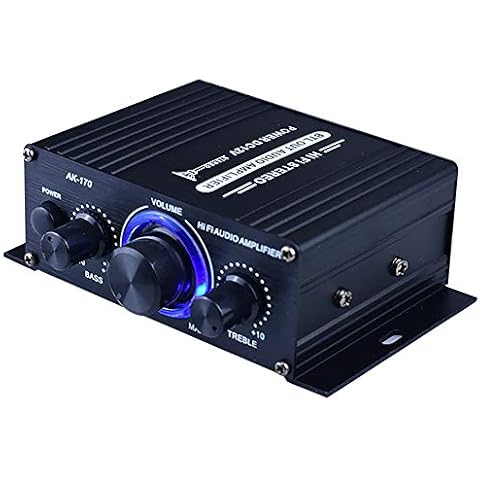 HiFi Stereo Amplifier, Mini 2 Channel Audio Power Amplifier, Low Distortion Audio Integrated Amp w/LED lights for Car Home Speakers Cover