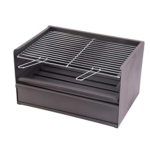 PEGANE Tiroir Barbecue 3 Hauteur avec Grille galvanisée en Acier Inoxydable Coloris Gris - 80 x 41 x 36 cm