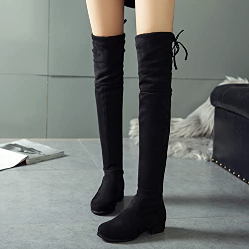 Gicoiz Women Round Toe Comfy Suede Over The Knee Stretch Boots4