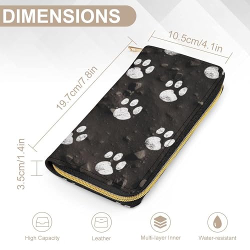 Dog Paw Prints Print Long Wallet for Women Men PU Leather Card Holder Organizer with Zipper Coin Pocket & Cash Slots2