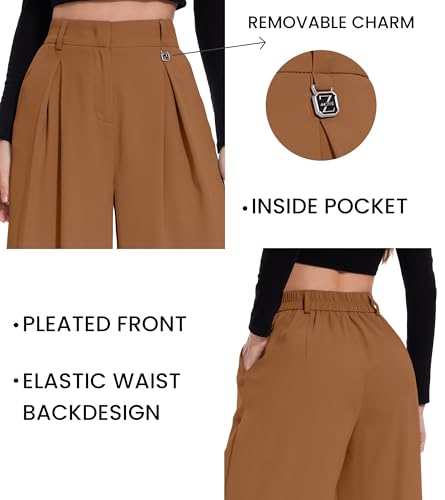 FUNYYZO Women Palazzo Pants High Elastic Waisted Business Work Long Trousers Wide Leg Loose Casual Pants3