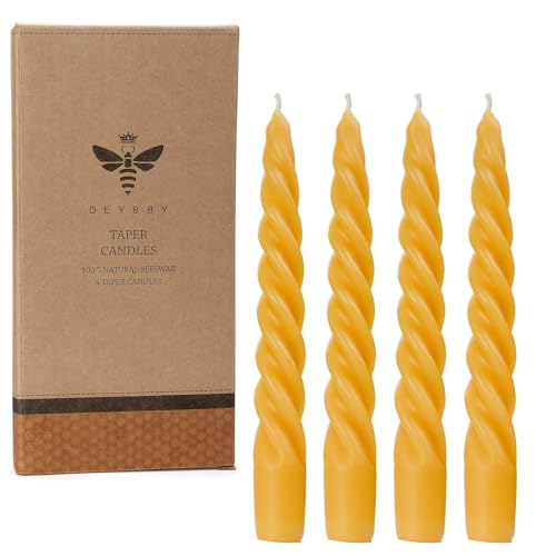 DEYBBY 7 inch Beeswax Spiral Candles Set of 4 - Dripless and Smokless Twisted Pure Bees Wax Candle for Home Decor &amp; Gift Any Occasions