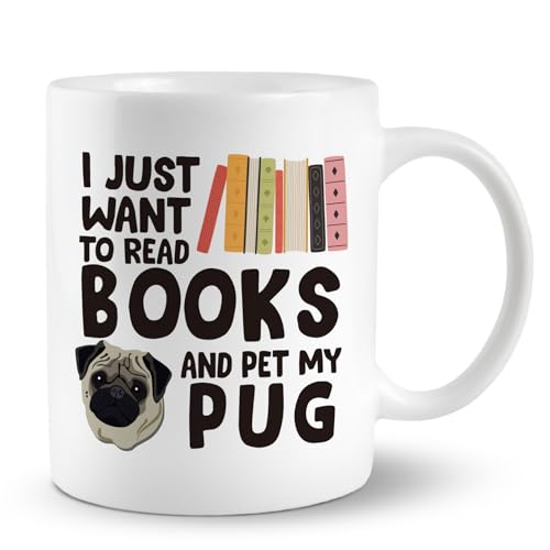 PUHEI Pug Mug, Pug & Book Lovers' Ceramic Mug, 11oz,