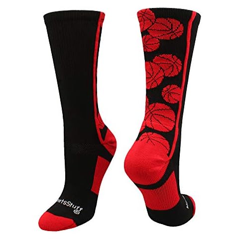 MadSportsStuff Crazy Basketball Logo Crew Socks (Black/Red, Medium) Cover