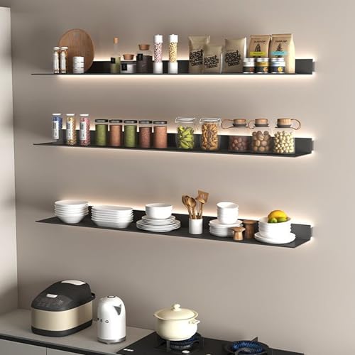 SaryEdge Hanging Display Shelf Wall Rack Metal Wall Mounted Illuminated Bookshelf Multi-Layer Wall Mounted Floating Shelves,Versatile Black Floating Wall Shelves wi,size_name-60x20x6cm