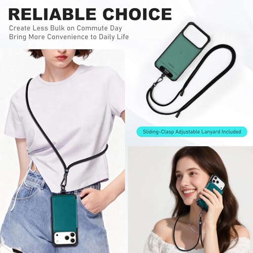 TUCCH Card Case for iPhone 17 Pro Max 6.9-inch 2025, RFID Blocking 3 Card Slots | Crossbody Lanyard Strap | Clear ID Window | Unremovable Wallet | Magnetic Closure | Shockproof Cover | Bluish Green by TUCCH - Image 9