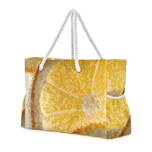 susiyo Lemon Slices Beach Bags for Women Large Travel Tote Bag Waterproof Sandproof Lightweight Swim Pool Bag for Family Outdoor