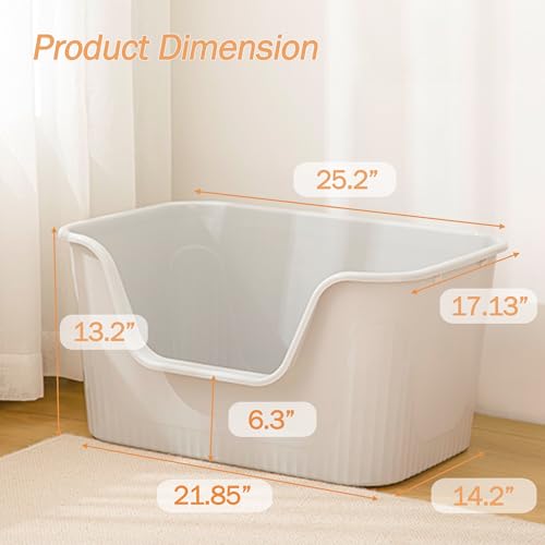Vealind 2 Extra Large Cat Litter Box with High Sides, XL Litter Boxes for Indoor Big Cats, Grey Big Tall Deep High Wall Litter Box for 2 or Multiple Cats - Thumbnail 7