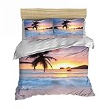 Oceano Paisaje Juego de Ropa de cama 3D Mar Ola Playa Coco Árbol Cielo Azul Nube Blanca Funda de edredón Cama 90/105/135/150 Suave Cómodo Microfibra Funda nórdica (Estilo 2, 180x220 cm- Cama 105 cm)