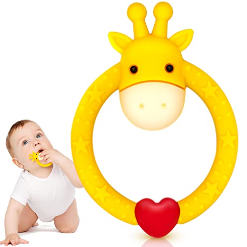 Share&Care Bpa Free 2 Silicone Giraffe Baby Teether Toy With Storage Case, For 3 Months Above Infant Sore Gums Pain Relief And Baby Shower, Set Of 2 Different Teething Toys (Yellow) #TOP2