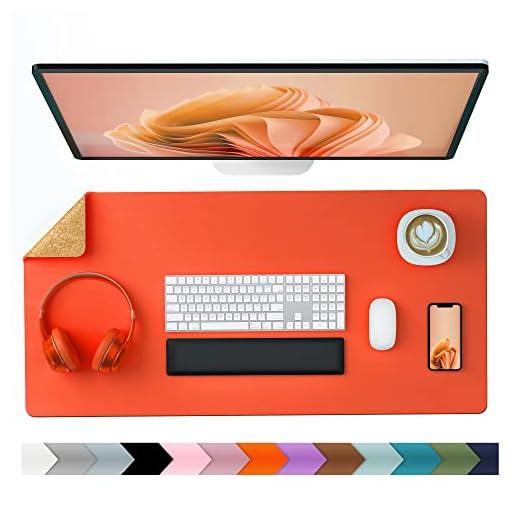 Aothia Eco-Friendly Natural Cork & Leather Double-Sided Office Desk Mat Mouse Pad Smooth Surface Soft Easy Clean Waterproof PU Leather Desk Protector for Office/Home Gaming (Orange,31.5" x 15.7" )