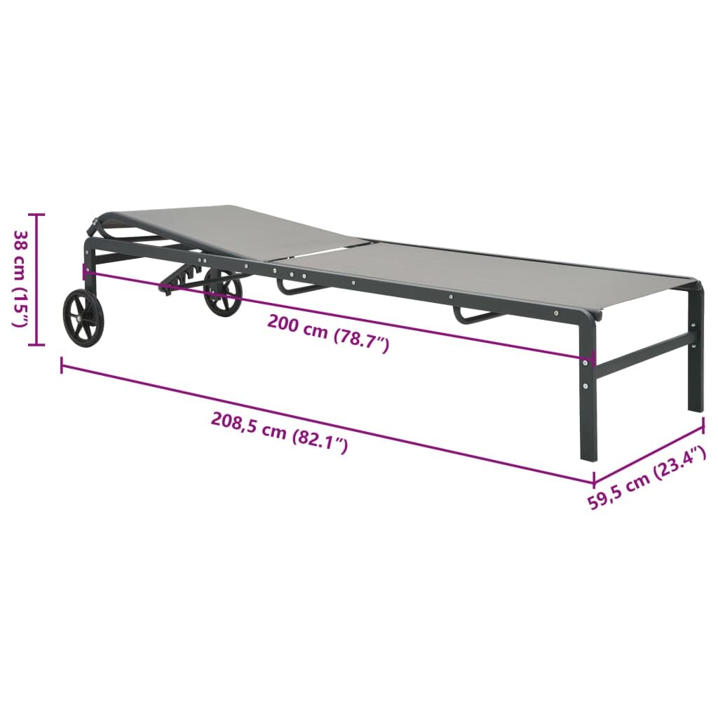Lettino da giardino, 2 pezzi, con tavolo in textilene e acciaio, regolabile, pieghevole, con ruote, per terrazza, balcone, piscina, campeggio, vacanze, benessere, sauna, relax, lettura, riposo