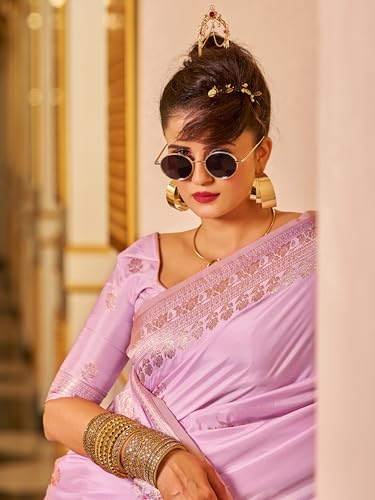Image of SWORNOF Women's Banarasi silk Saree With Unstitched Blouse Piece