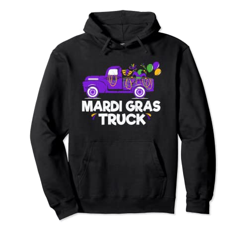 Mardi Gras Truck Parades Party Beads y Bling Mask Trucker Sudadera con Capucha
