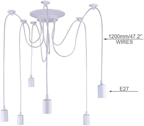 Miniatura 4 de Lámpara colgante de 6 cabezales, lámparas de araña industriales blancas E27 6-Light 120V DIY techo colgante para comedor, sala de estar, bar