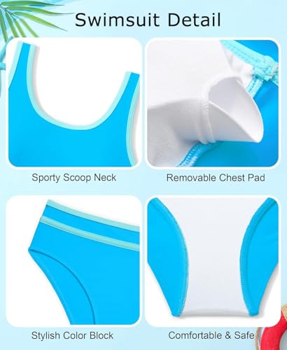 Image of Girls Swimsuits 3 Piece Bathing Suit Bikini Set with Sporty Shorts and Sunglasses Beach Swimwear for Girl 8-15 Years