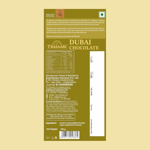 Image of 7 BAZAARI Dubai Chocolate Pistachio Kunafa Dessert | Viral Sweet | Milk Chocolate Stuffed Kunafa with Pistachios | Crispy Knafeh Bites | Luxury Middle Eastern Dessert Gift Box, 10 pcs