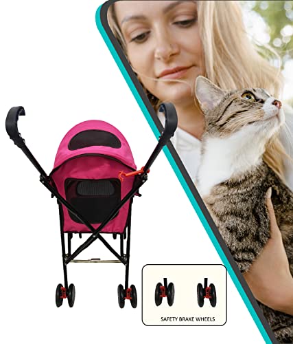 Amoroso Small Dog Carrier - Umbrella Pet Stroller For Travel With Mesh Viewing Window - Backside Storage For Your Pet Essentials - Swivel Wheels And Latch Mechanism - Pink #TOP3