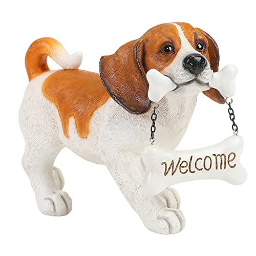 Vojuan Dog Statue, Beagle Statue With Reversible Welcome Sign And Go Away Signs, Dog Statues Outdoor For Garden (Bite Sign) #TOP5