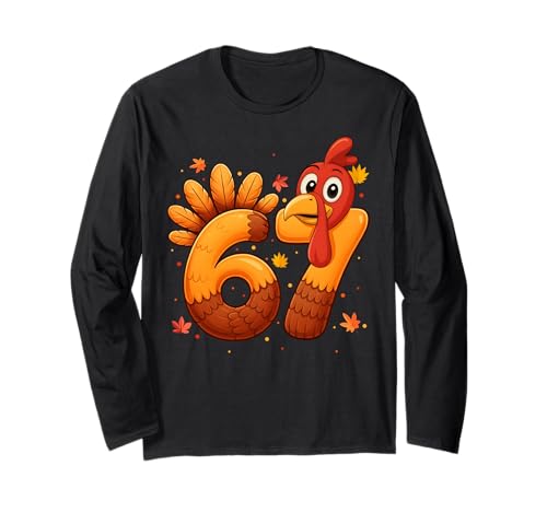Six Seven 6 7 Meme Turkey Thanksgiving Boy Girl Kids Long Sleeve T-Shirt