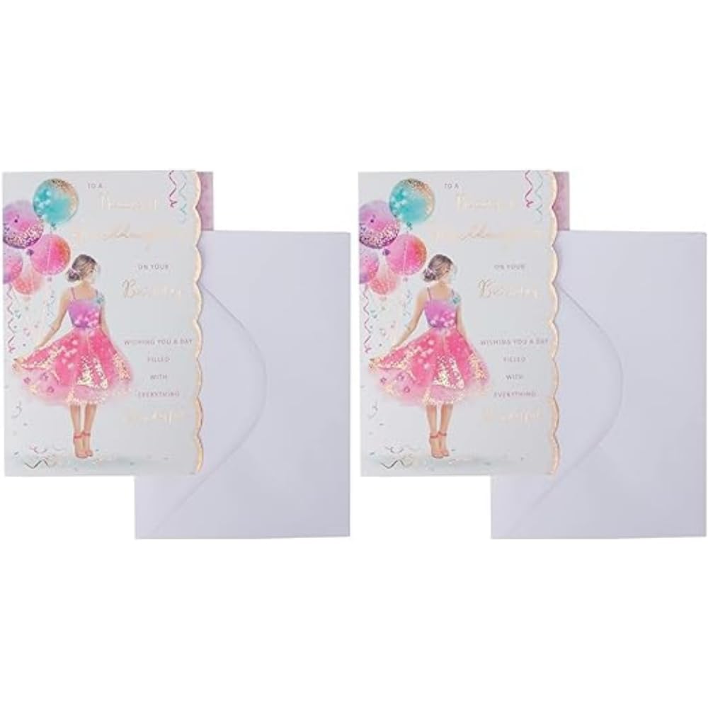 Piccadilly Greetings Birthday Card Granddaughter - 10 x 7 inches - Regal Publishing, grey|peach|pink (Pack of 2)