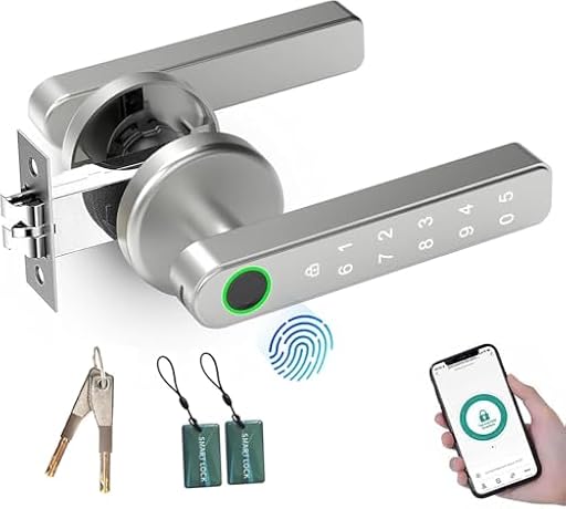 TEKXDD Cerradura Inteligente - 6 en 1 Cerradura Electronica,Tuya App, IC Card, NFC, Huellas Dactilares, Contraseña Digital, Llave Mecánica,Biometric Smart Door Lock for Bedroom/Hotel/Apartment/Office | Ya disponible en tu tienda friki favorita! En mundofriki.es!