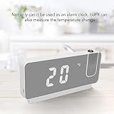 Budzik z projekcją LED do Sypialni, Cyfrowy Zegar z Obracanym o 180° Projektorem, Wyświetlanie Czasu, Daty, Temperatury, Projekcja na ścianie Sufitowej, Port ładowarki USB (Biały)