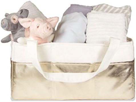 Diaper Caddy Organizer Extra Large - Diaper Storage Bin | Nursery Storage Baskets | Diaper Organizer | Baby Shower Gift Basket White & Gold | 100% Cotton Canvas & Gold Leatherette