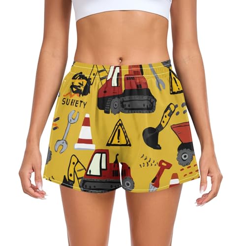 UMIRIKO Cheerful Construction Vehicles Excavators Women's Running Shorts with Pockets Sporty Workout Quick Dry Athletic Shorts L 202c1171