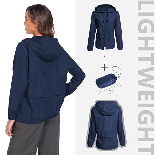 JTANIB Packable Rain Jacket Women Waterproof Lightweight Raincoat with Hood for Hiking Outdoor Travel - Thumbnail 2
