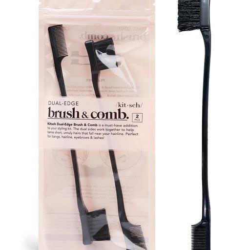 Kitsch Dual Edge Brush & Teasing Comb Set - 2-in-1 Edge Control Brush & Teasing Brush Set | Edge Hair Brush Set & Smoothing Hair Brush | Baby Hair Edge Brush & Comb | Hair Styling Brush, 2pc (Black)